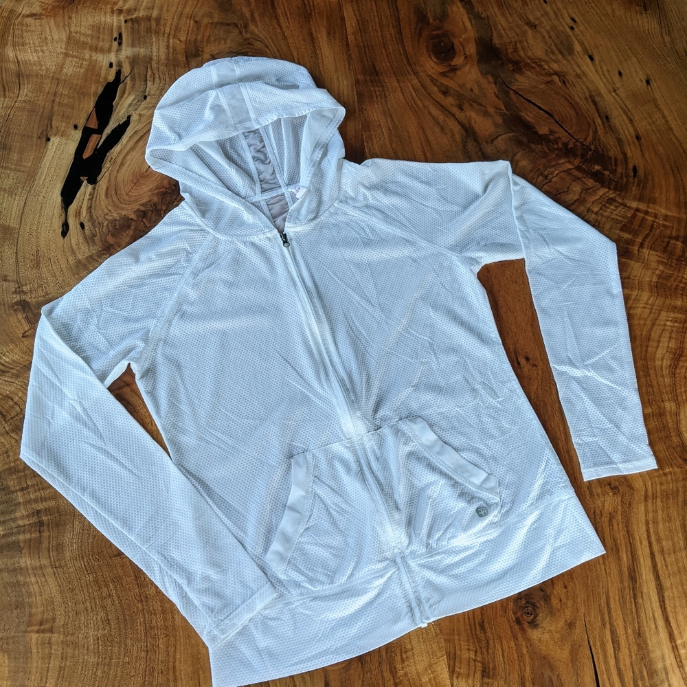 White Mesh Full Zip Hoodie